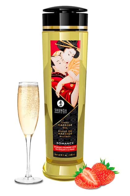 Olejek do masażu, zapach truskawki i szampana, 240 ml — Shunga Romance