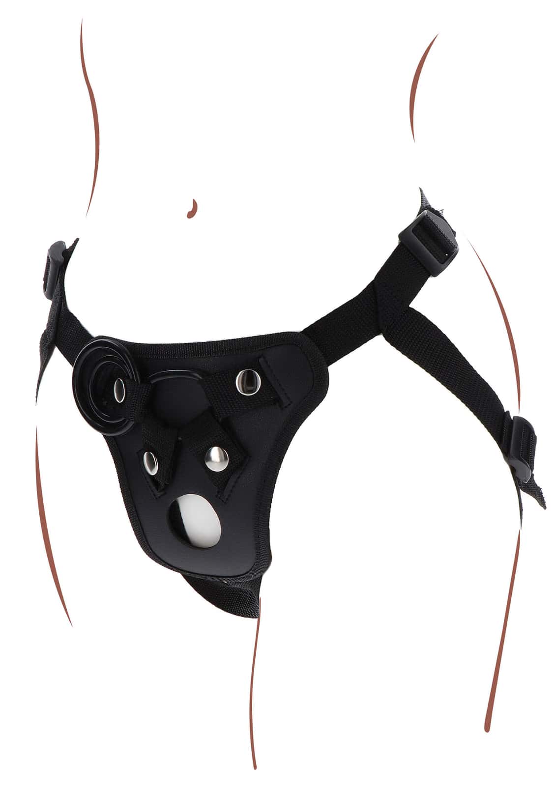 Uprząż strap-on, z otworem przyjemności, 3 silikonowe pierścienie — ToyJoy Get Real