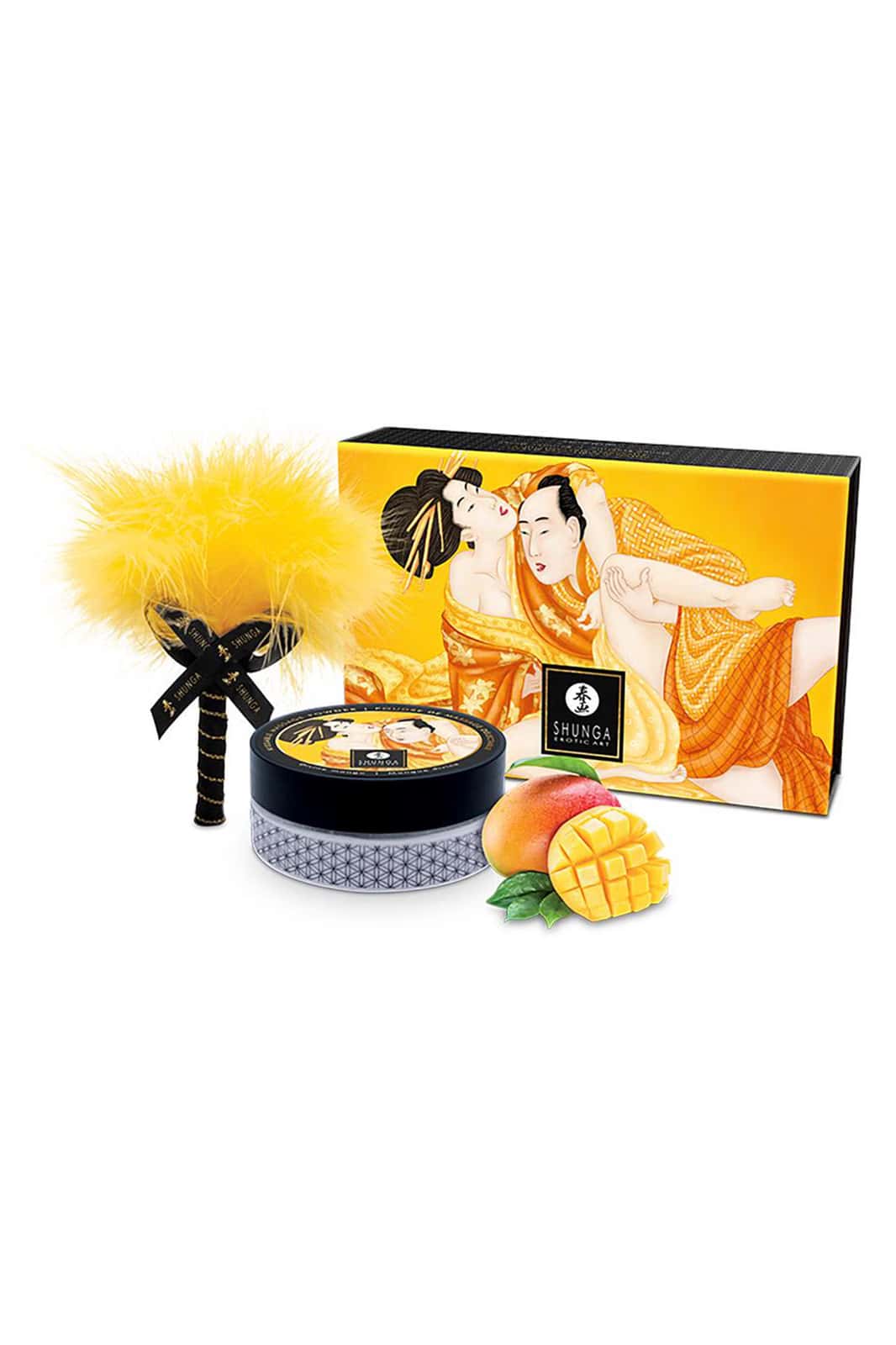 Сухий порошок для масажу, їстівний, з пір'їнкою — Shunga luscious mango
