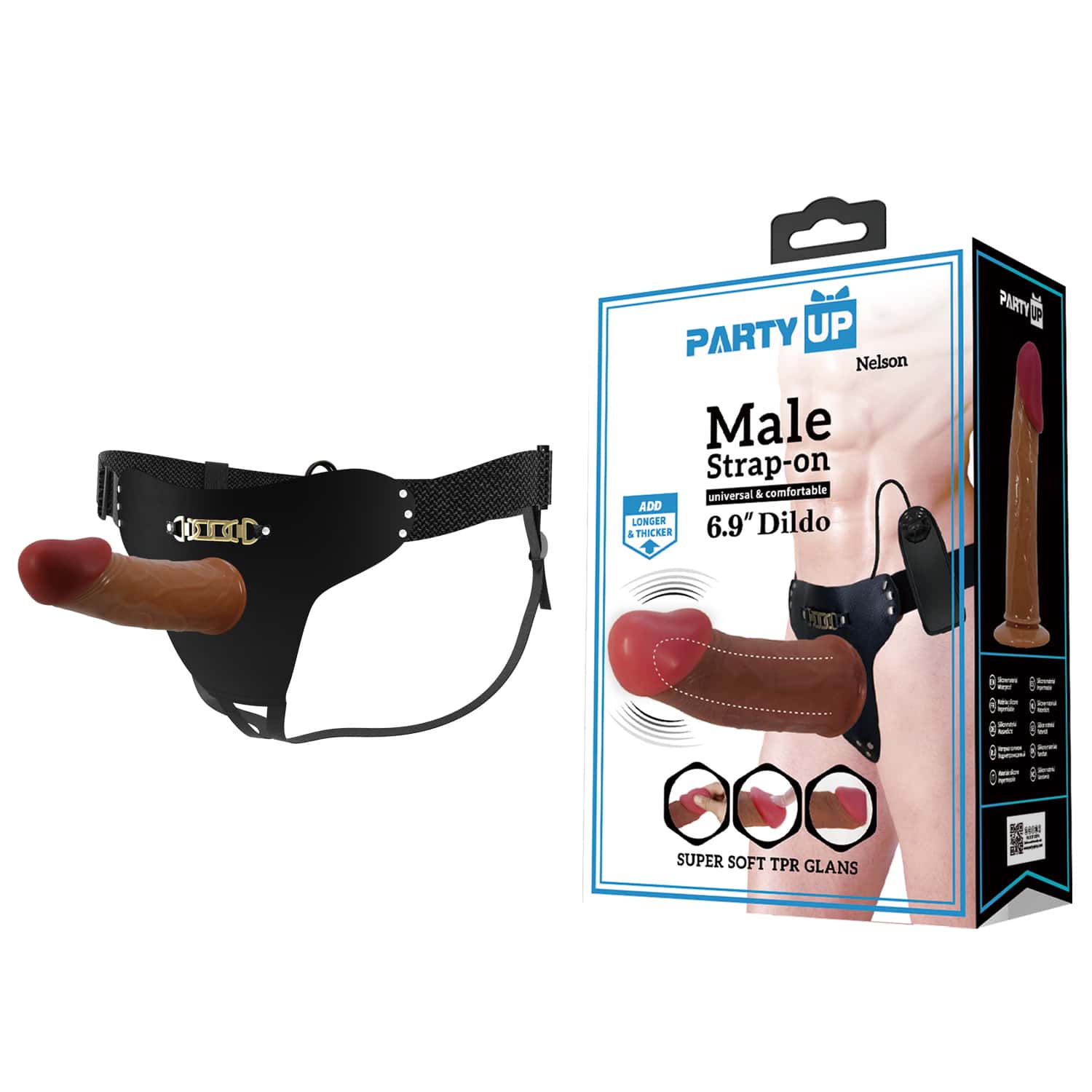 Dildo na uprzęży, pusty środek, wibracje — Party Up Nelson