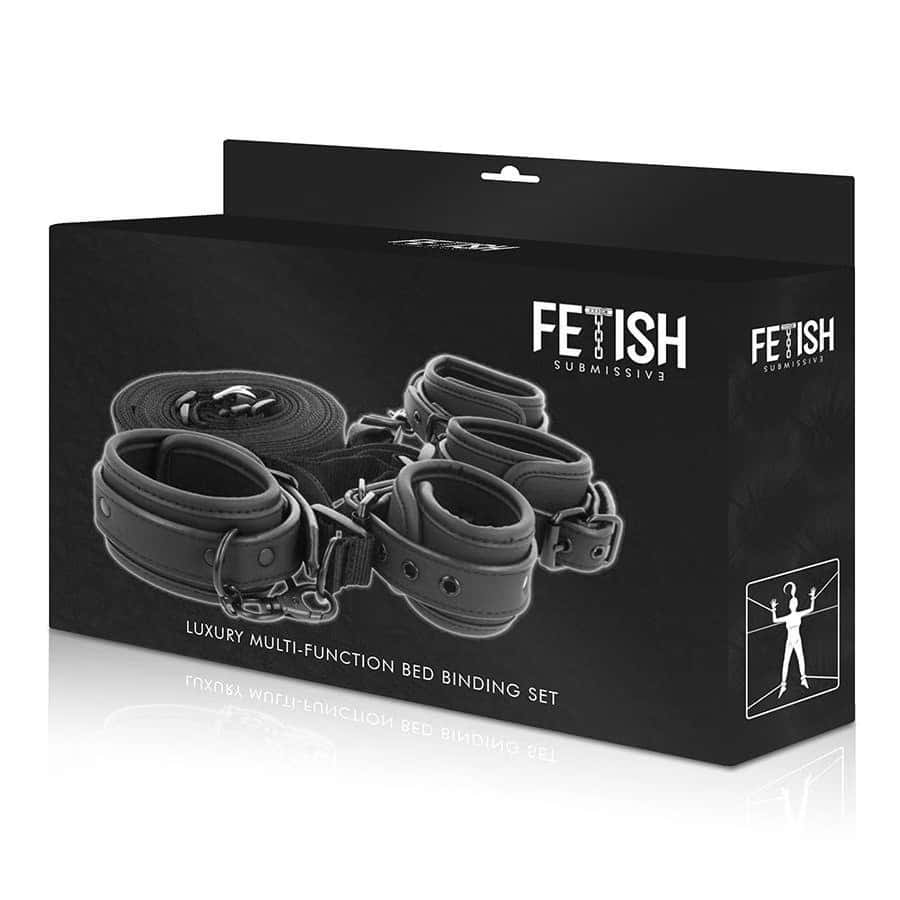 Kajdanki z paskami do łóżka, neoprenowe — FETISH SUBMISSIVE