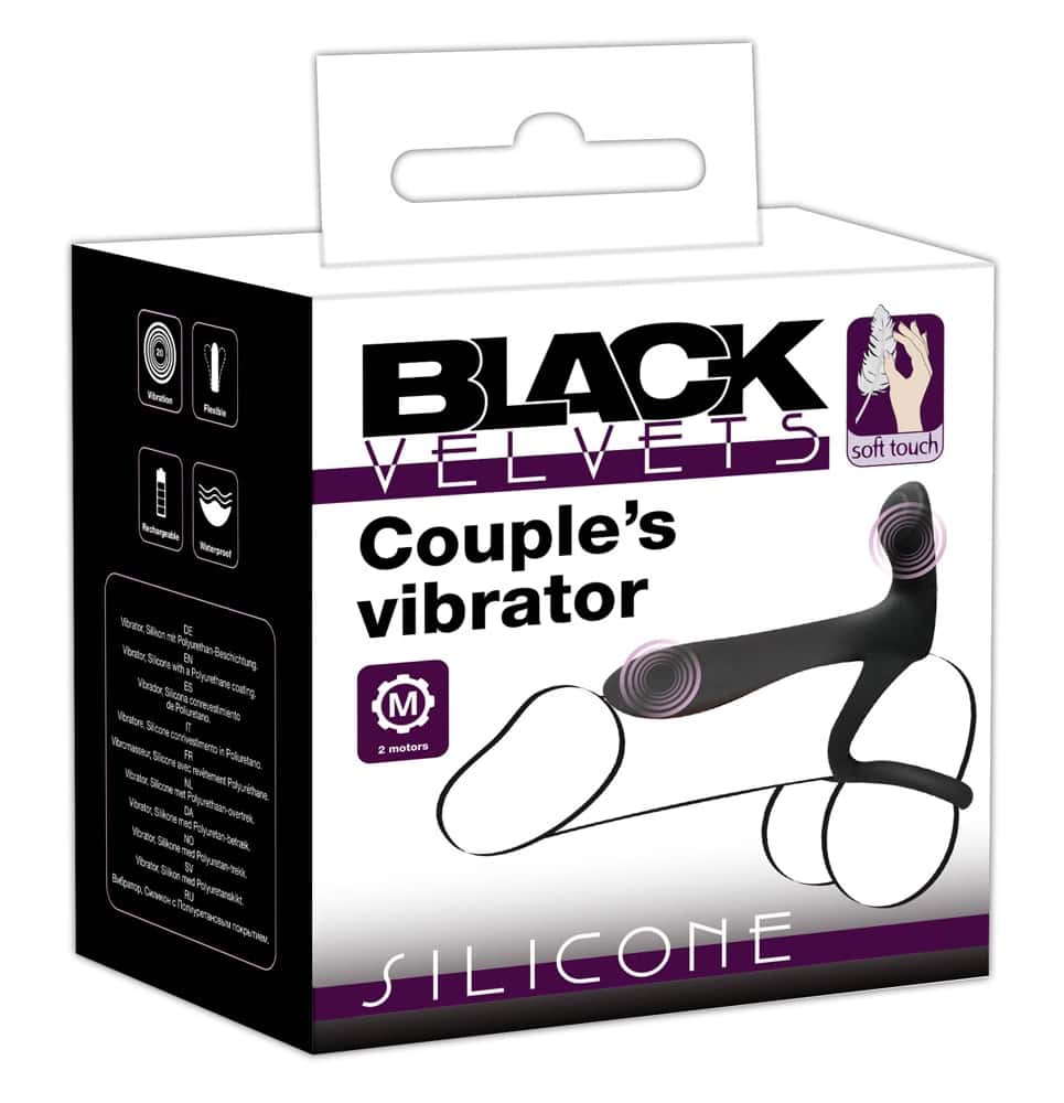 Pierścień erekcyjny z nasadką, silikon, USB — Black Velvets Couples