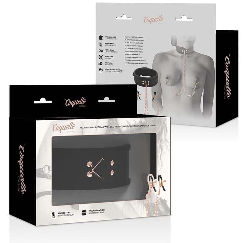 Нашийник із затискачами для сосків, з неопреновою підкладкою — COQUETTE CHIC DESIRE