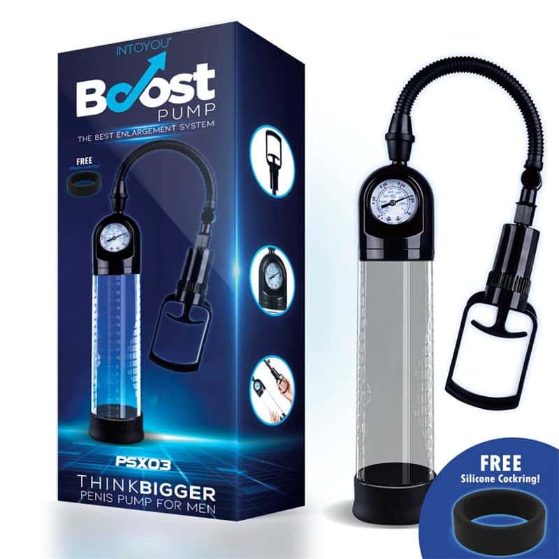 Pompka do penisa, ręczna, z manometrem — BOOST PUMPS PSX03 Crystal