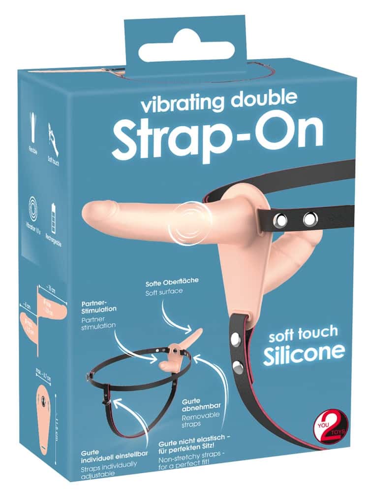 Podwójne dildo na uprząż, wibrujące, USB — You2Toys