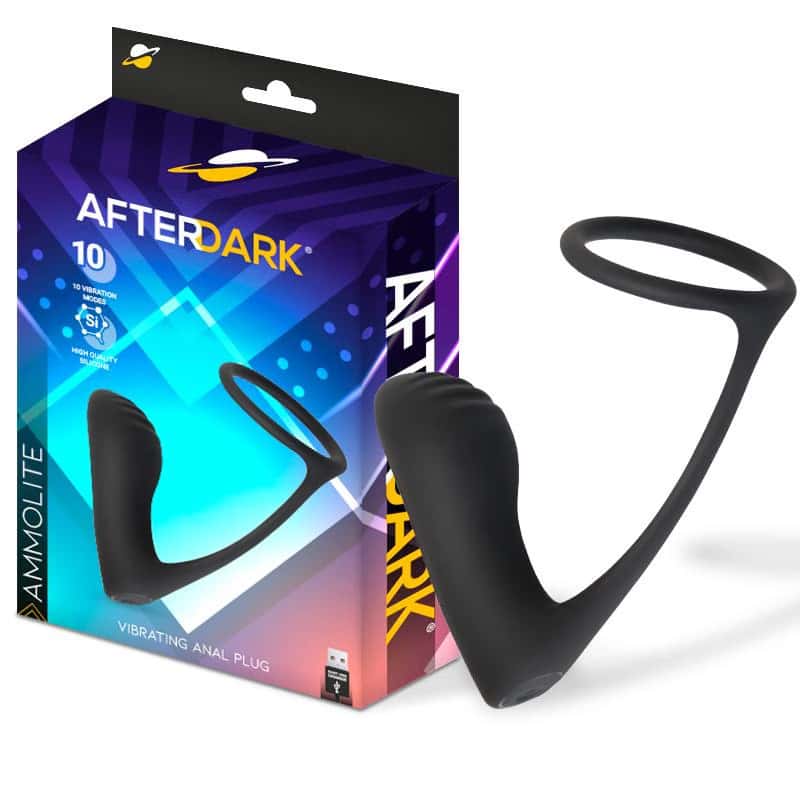 Korek analny, wibracyjny, z pierścieniem na penisa i jądra — AFTERDARK Ammolite