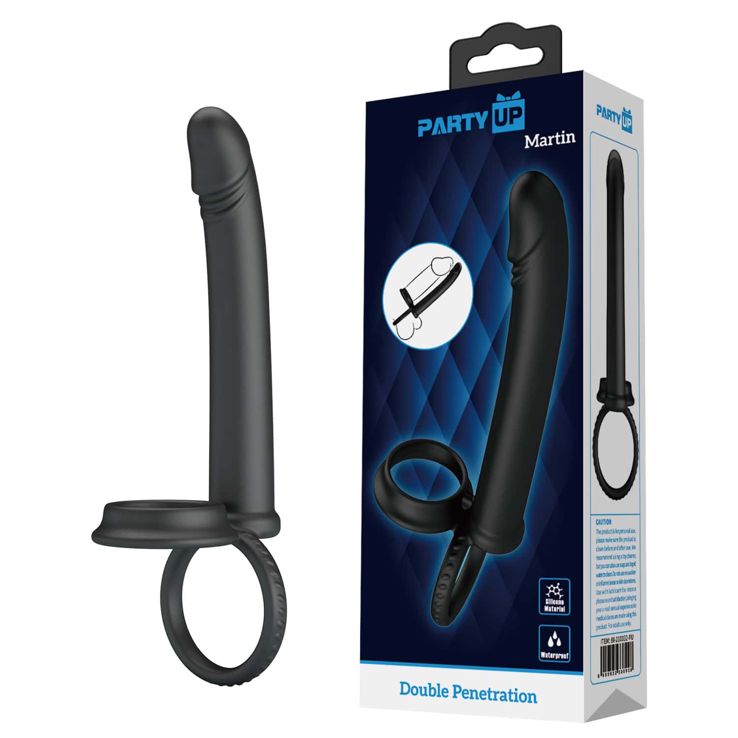 Pierścień erekcyjny z dildo, podwójny, silikonowy — Party Up Martin