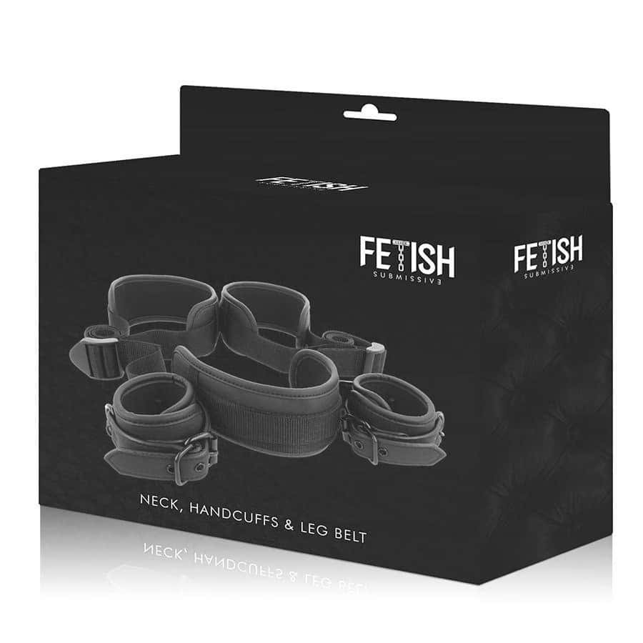 Kajdanki z uprzężą na szyję, neoprenowa wyściółka — FETISH SUBMISSIVE Open Legs