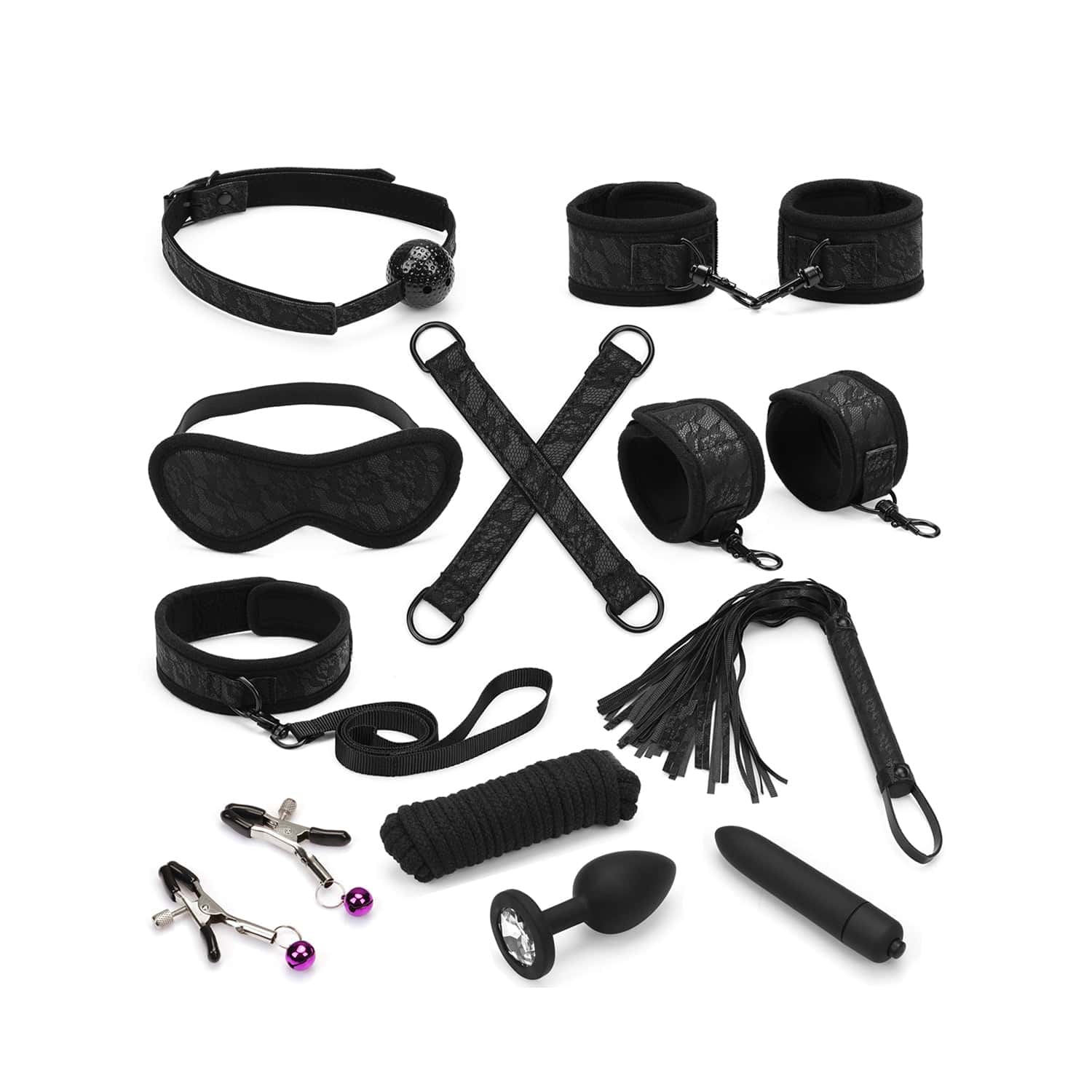 Zetaw Black Lace And Neoprene 11Pcs Bondage Kit Liebe Seele