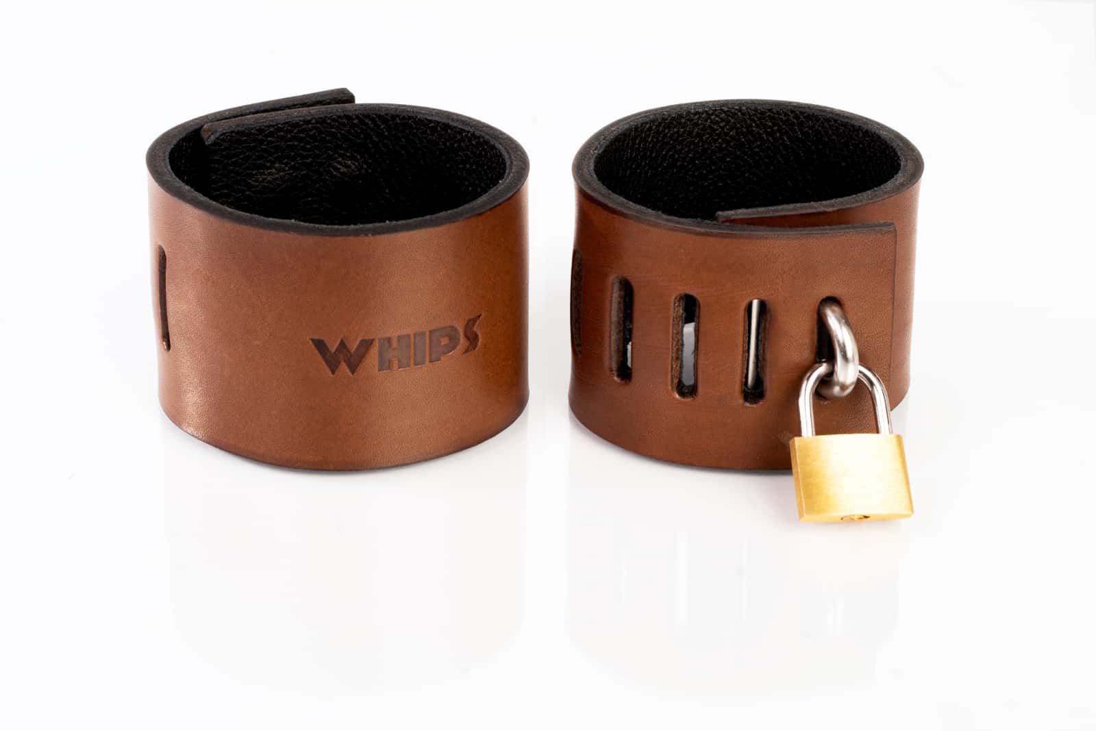 Kajdanki z kłódką brązowe S Primal Bond Whips